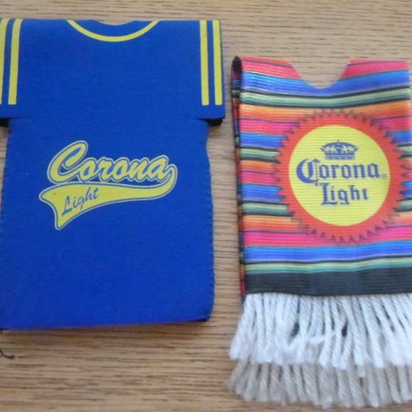 2 CORONA LIGHT / EXTRA BEER KOOZIES PANCHO & FOOTBALL JERSEY - Picture 1 of 3